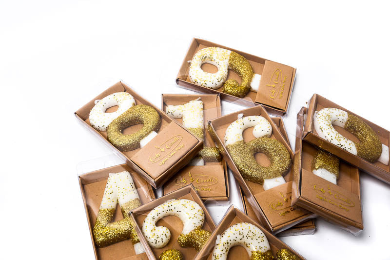 Gold Glitter Dipped Candle - Number 6
