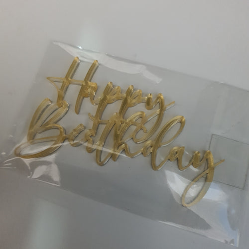 Acrylic Cake Small Fropper V1 - Happy Birthday - Gold