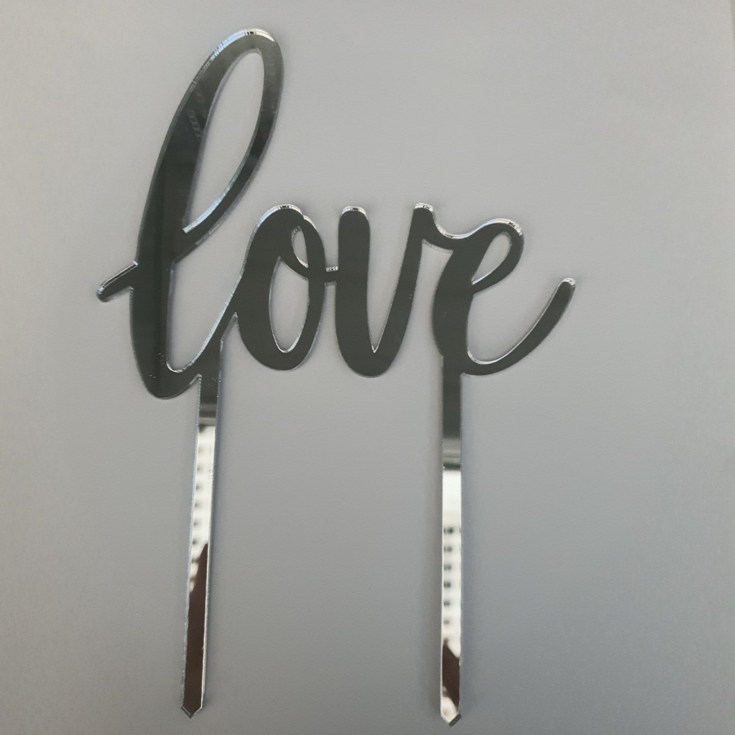 Acrylic Cake Topper - Love - Silver.