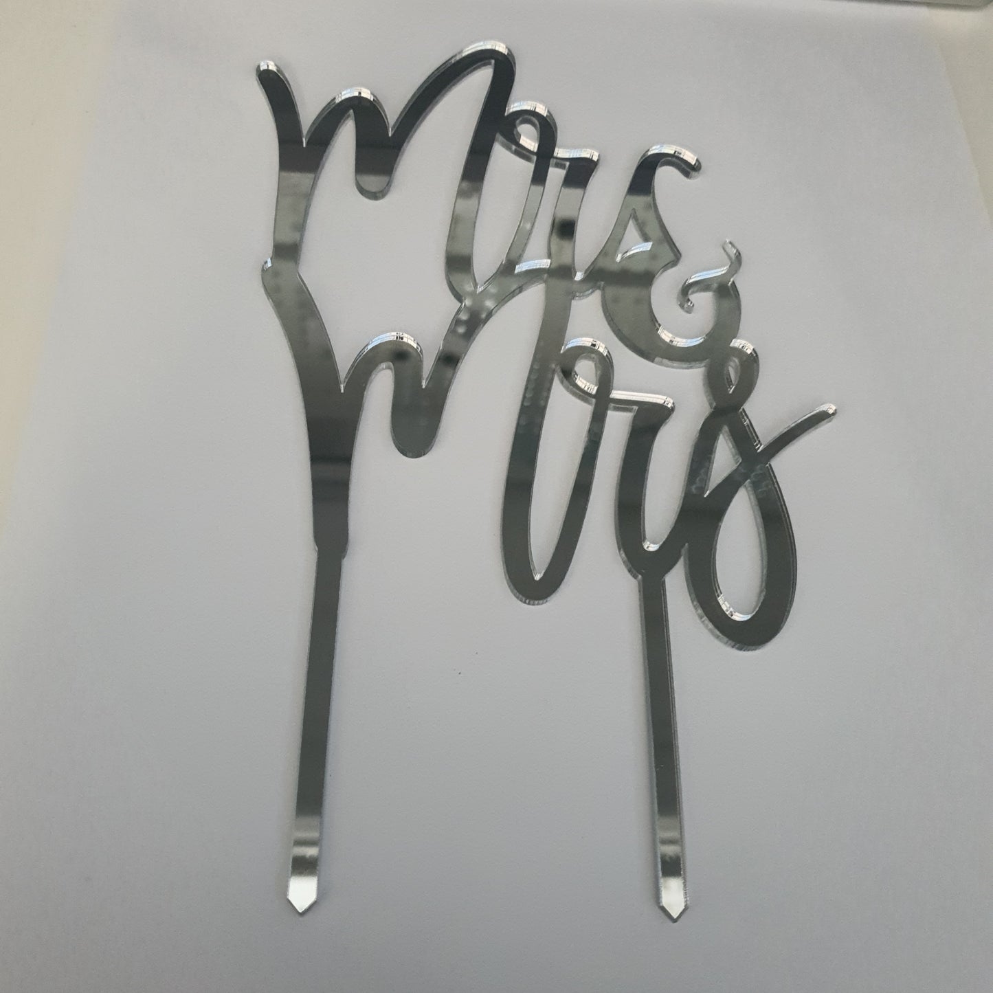 Acrylic Cake Topper - Mr & Mrs - Silver.