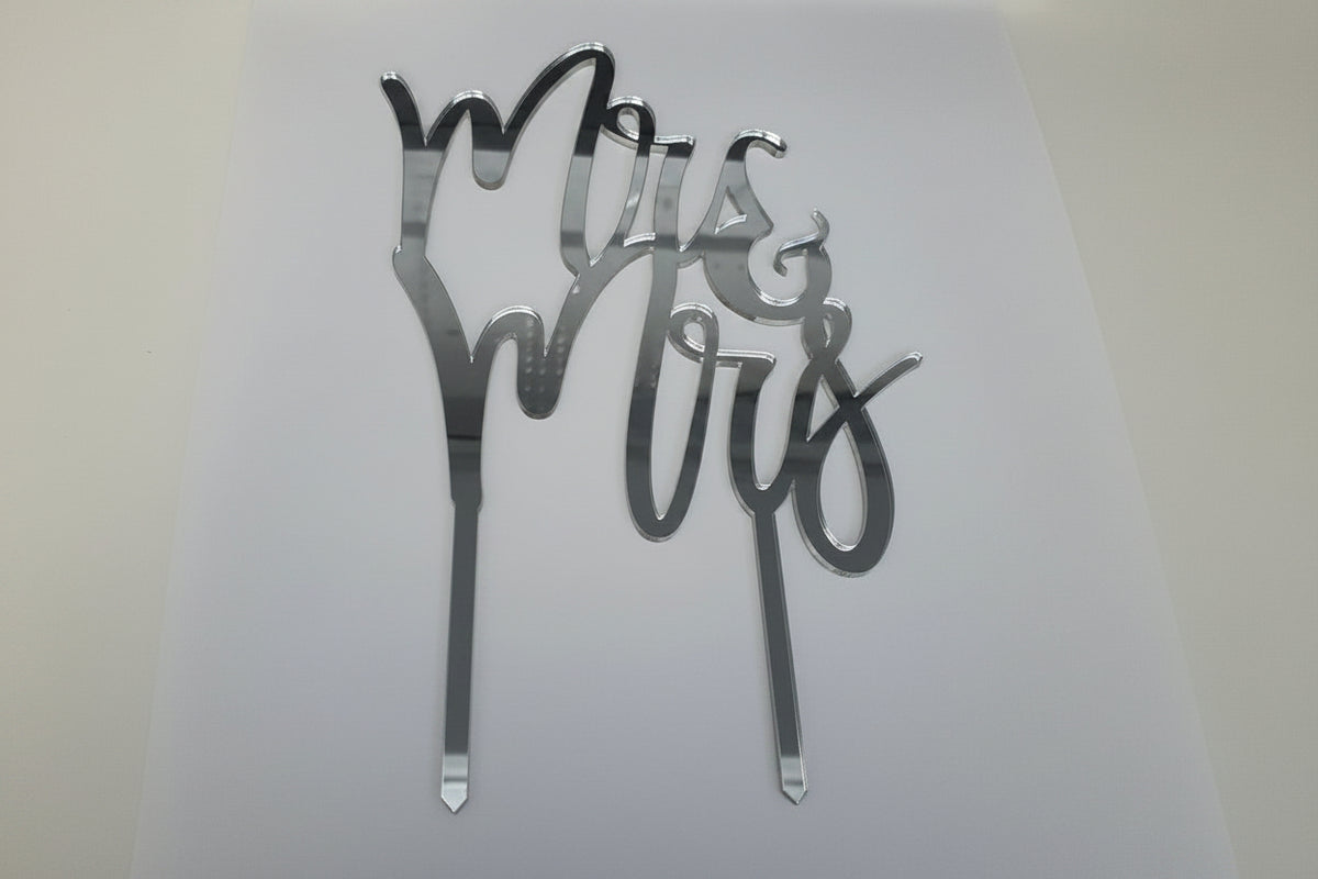 Acrylic Cake Topper - Mr & Mrs - Silver.