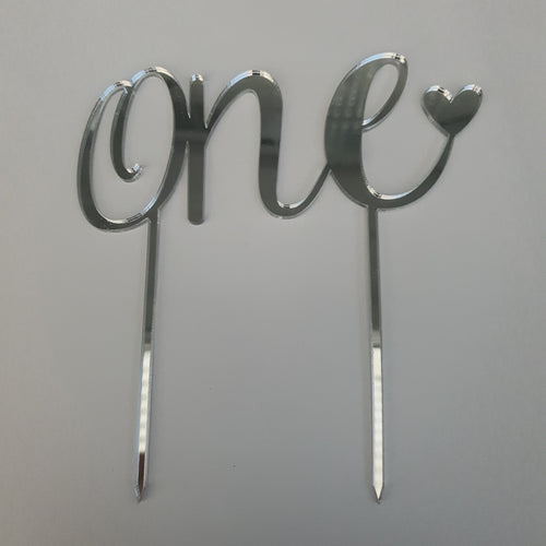 Acrylic Cake Topper  - One - Silver