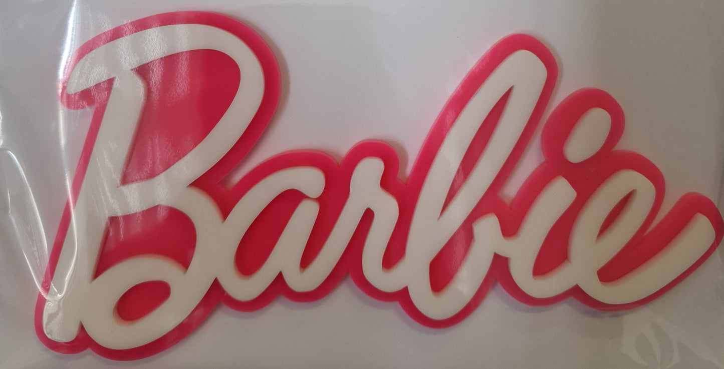 Large - Acrylic Barbie Logo Script Fropper - Hot Pink and White.