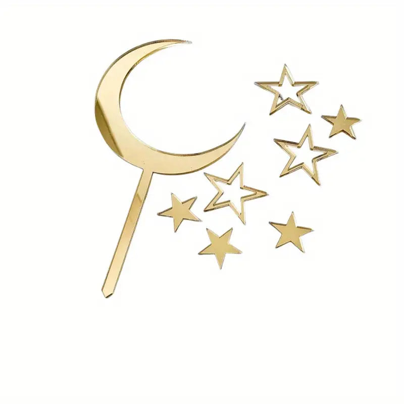 Acrylic Cake Topper - Moon and Stars - Gold.