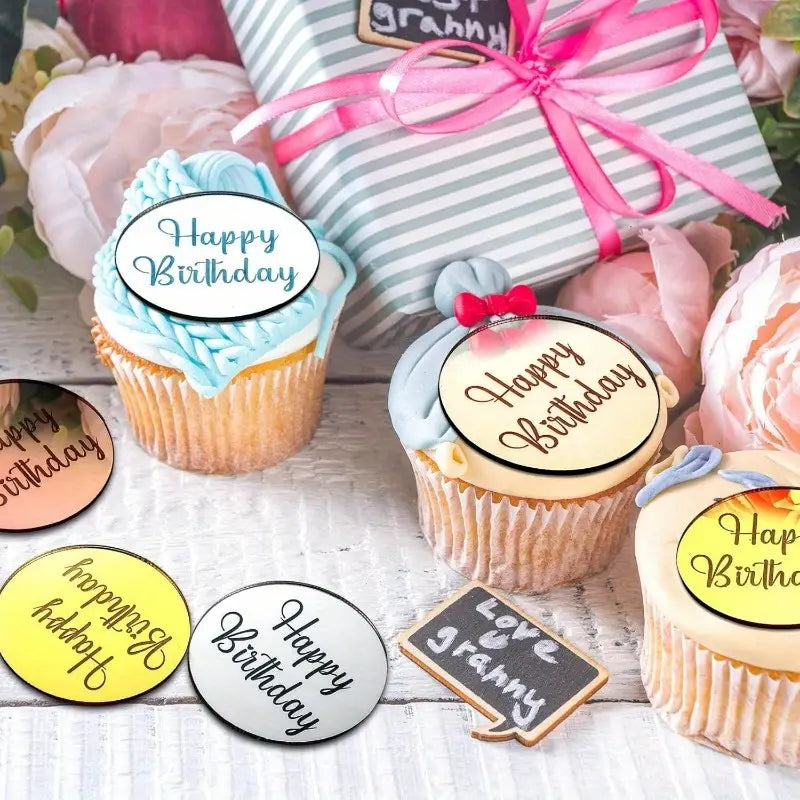 Happy Birthday Acrylic Round Plaque - Swirl Font - Asstd Colours