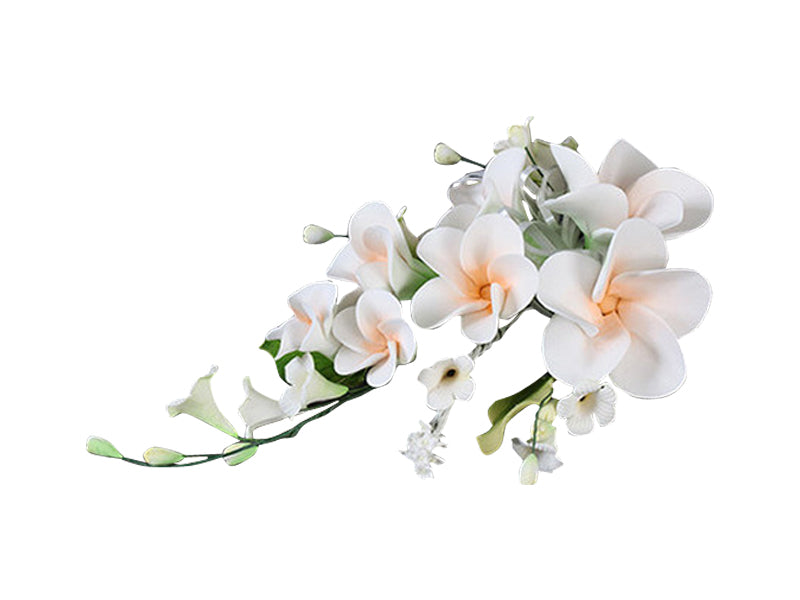 Handcrafted Sugar Flower - Frangipani Spray - White and Yellow.