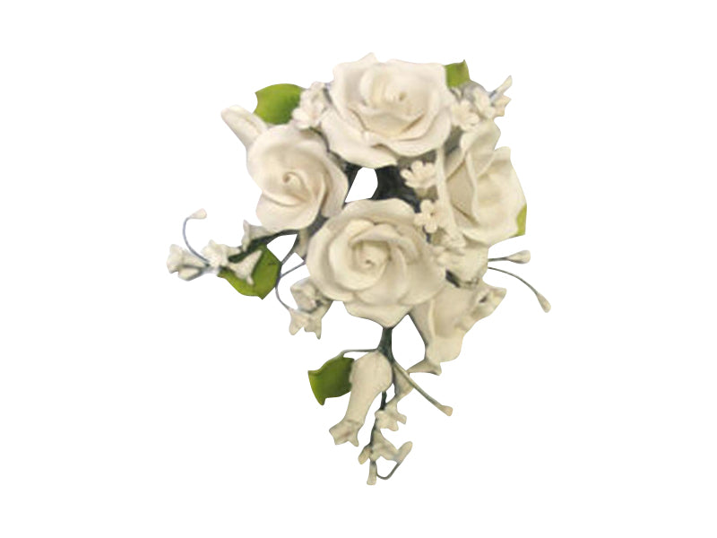 Handcrafted Sugar Flower - Large Assorted Garden Rose Spray - White.