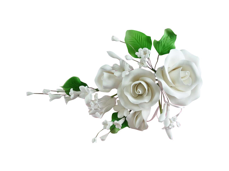 Handcrafted Sugar Flower Medium Australian Rose Spray - White.