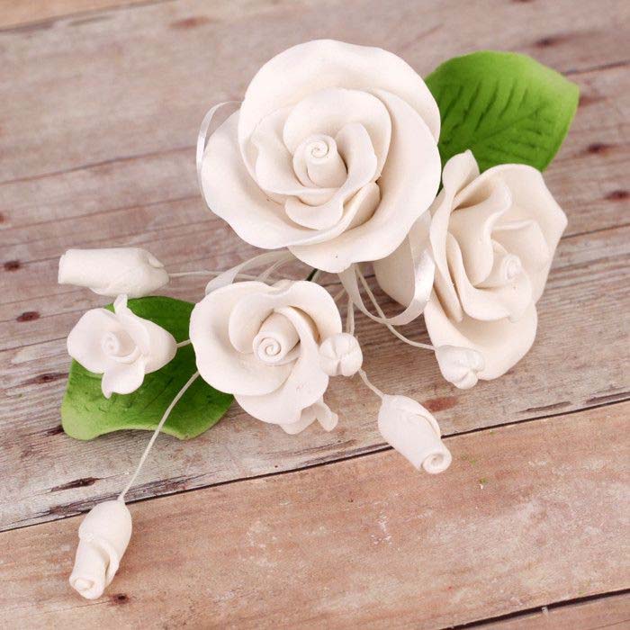 Handcrafted Sugar Flower - Small - Tea Rose Spray - White.