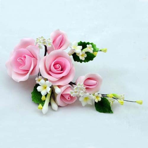 Handcrafted Sugar Flower Medium Australian Rose Spray - Pink.