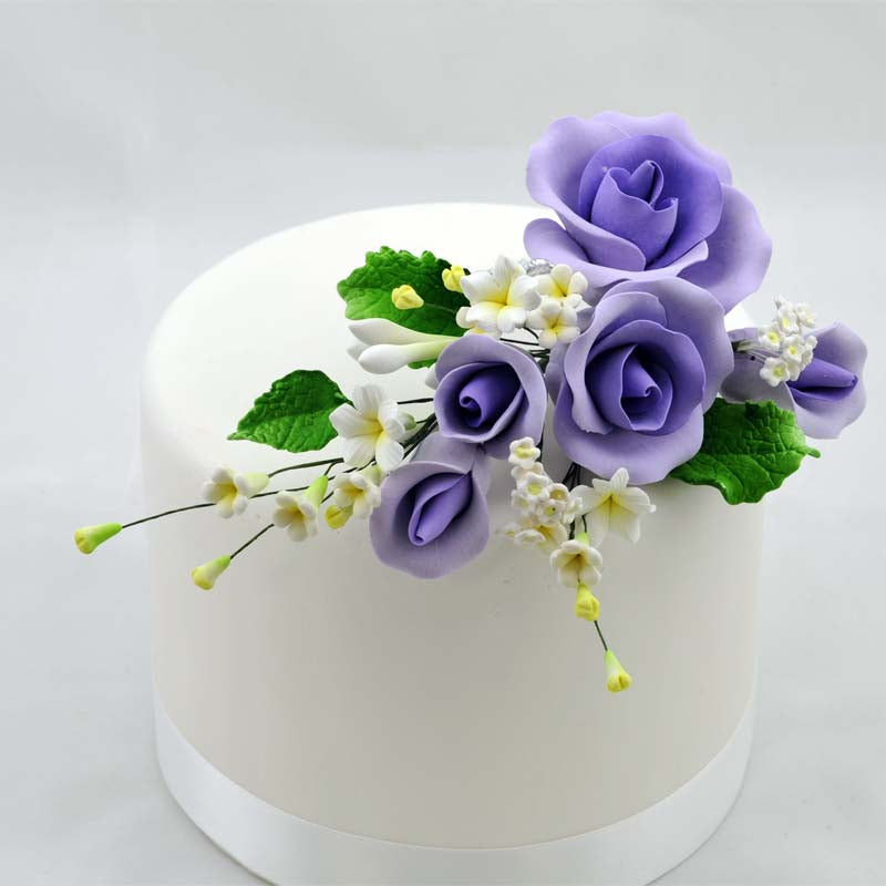 Handcrafted Sugar Flower Medium Australian Rose Spray - Purple Lilac.