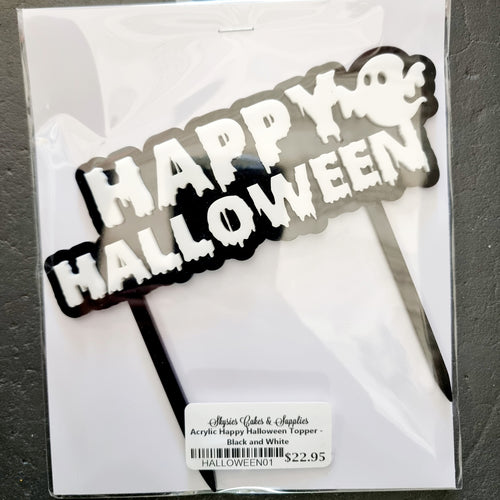 Acrylic Happy Halloween Topper - Black and White