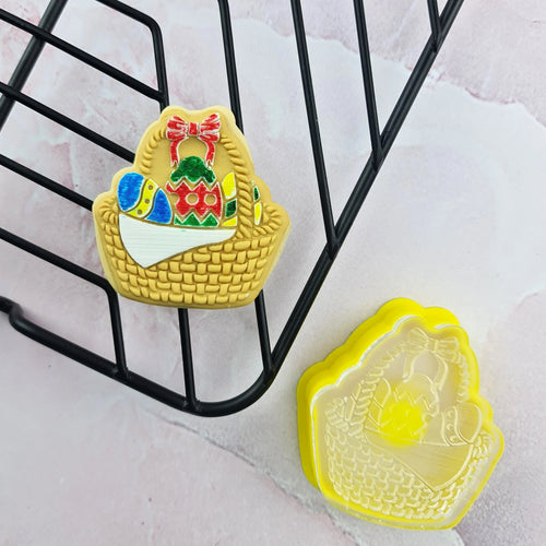 Custom Cookie Cutter - Mini Easter Basket Debosser & Cutter Set