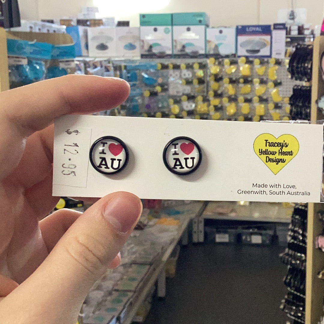 Tracey's Yellow Heart Designs - I love Australia Dome Earring