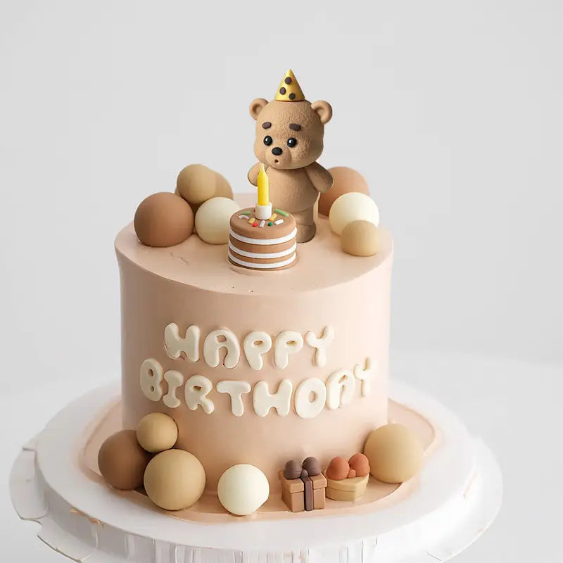 2PC Bear and Cake figurine Set