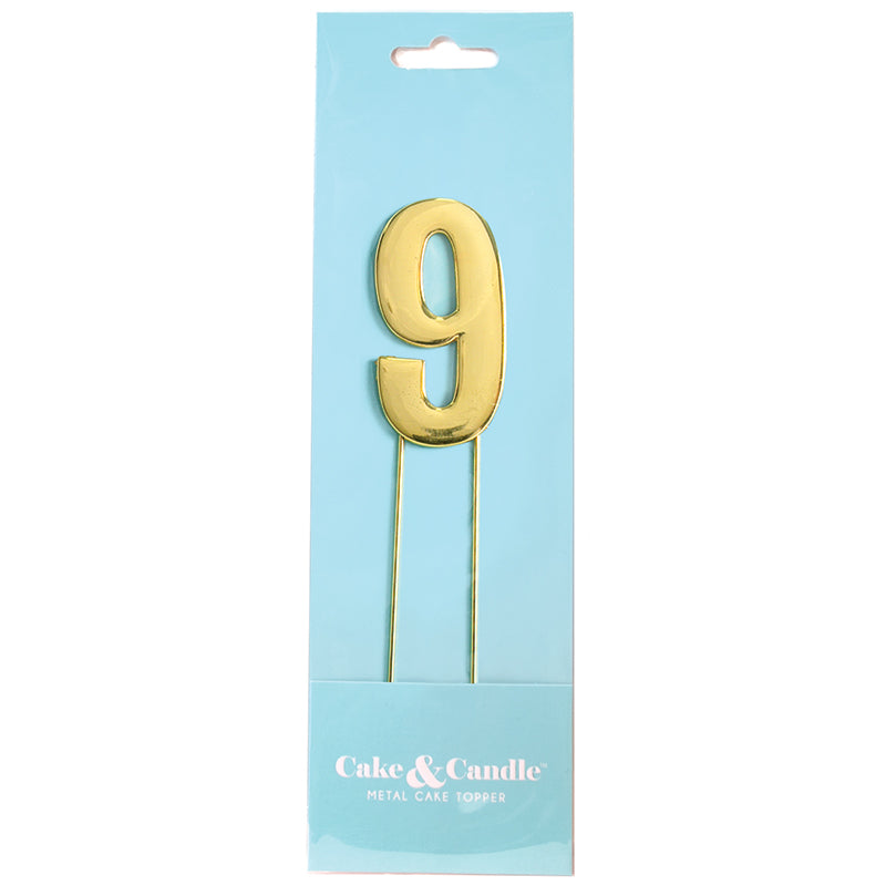 Metal Gold Number Cake Topper Bold - 9