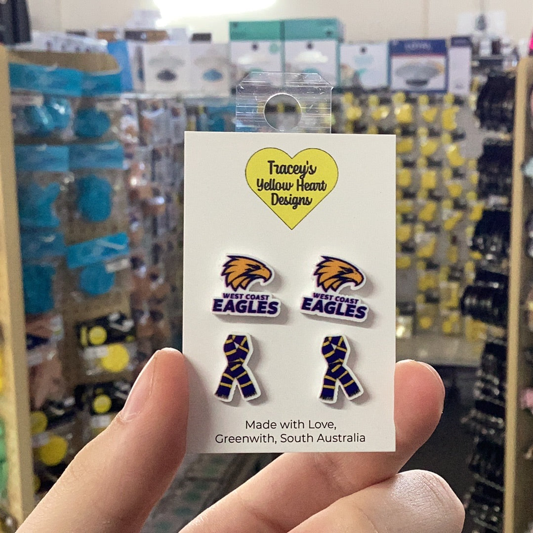 Tracey's Yellow Heart Designs - Football West Coast Eagles Earring