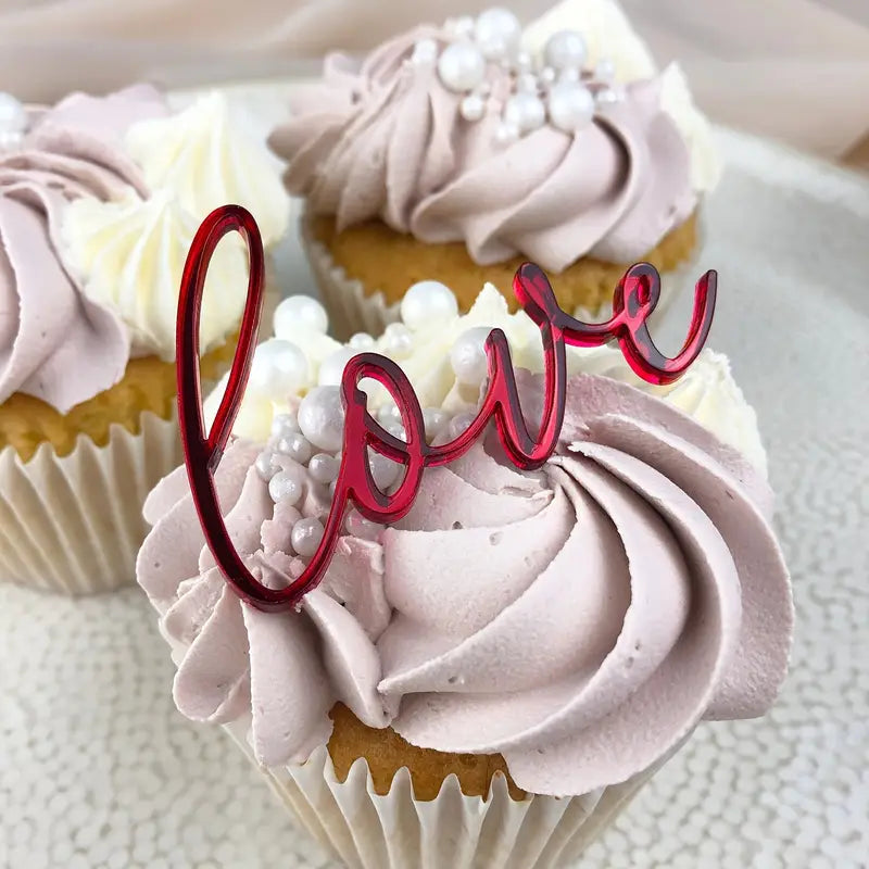 Heart and Kisses Cupcake Toppers 6PK - Red