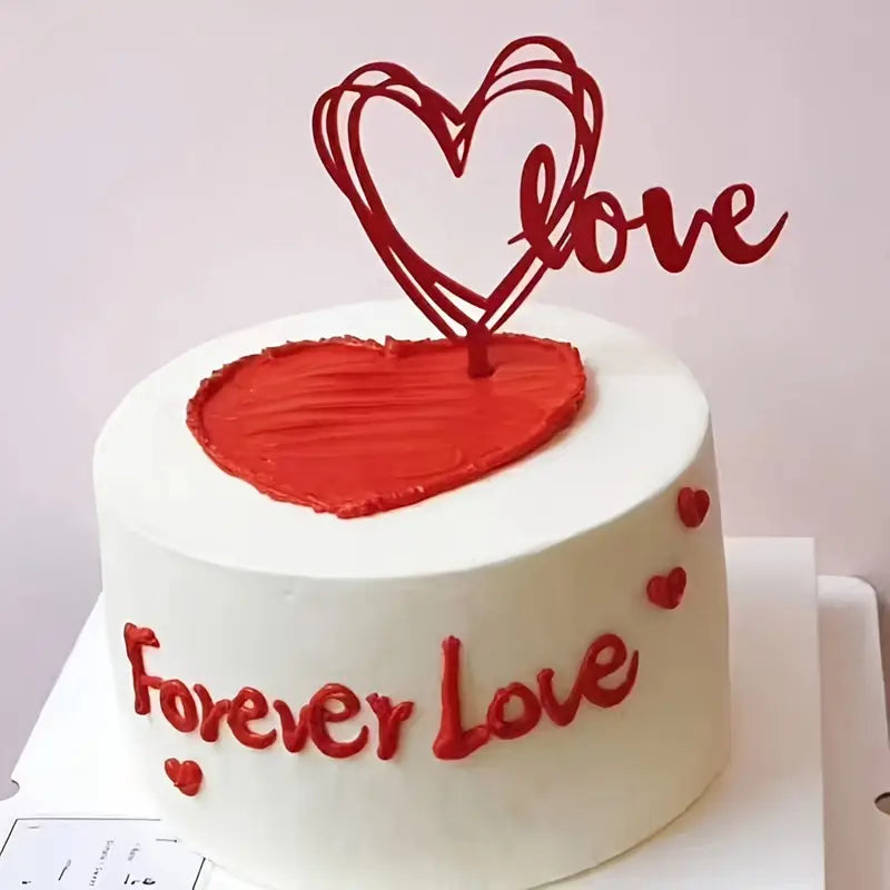 Single Love and Heart Cake Topper - Red