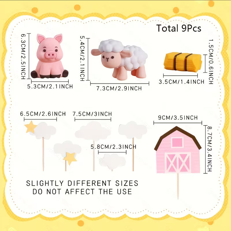 9PC Pink Farm Cake Decorating Kit