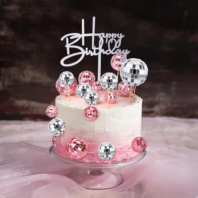 24PC Pink, Silver - Disco Cake Decorating Kit