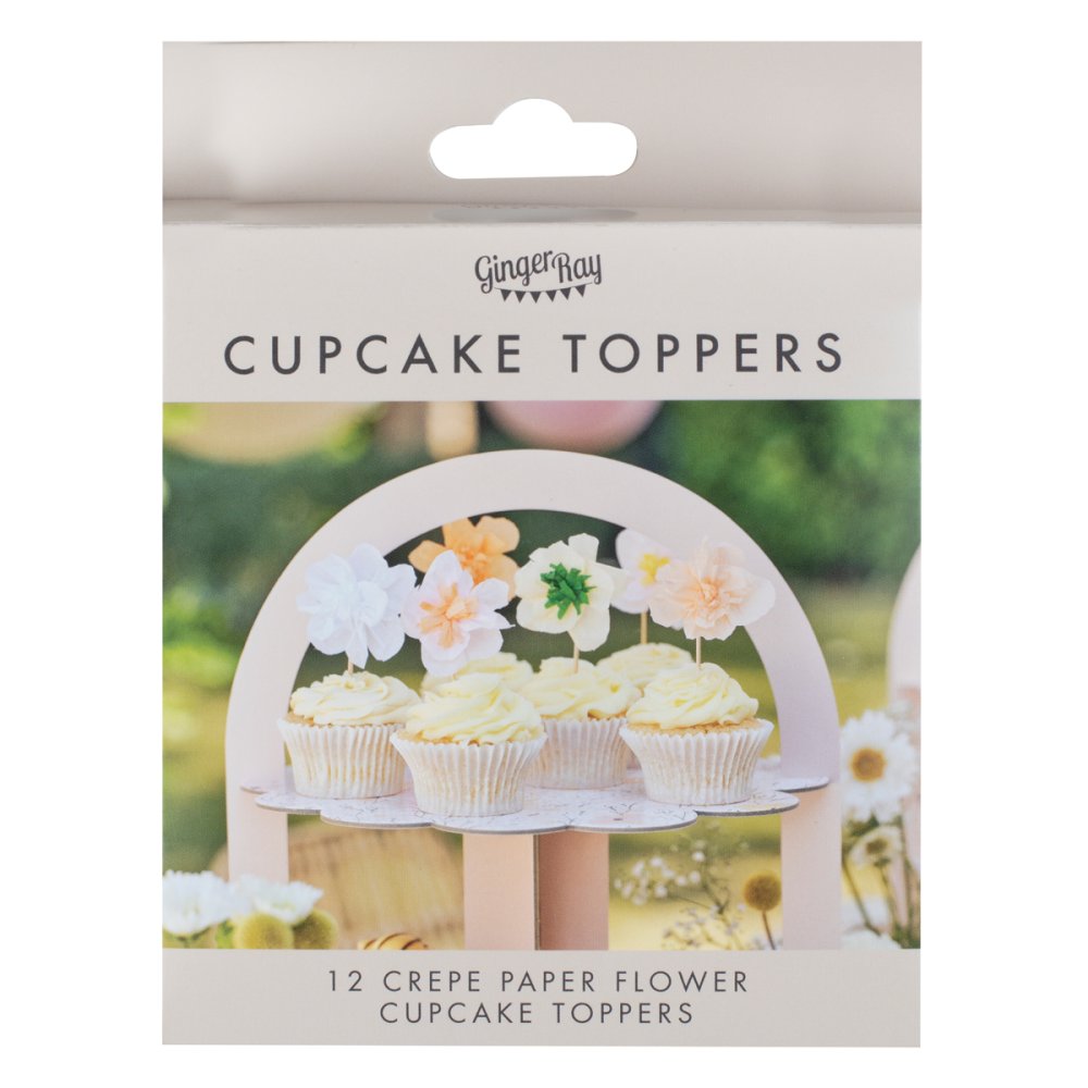 Birthday Bloom Cupcake Toppers with wooden picks.