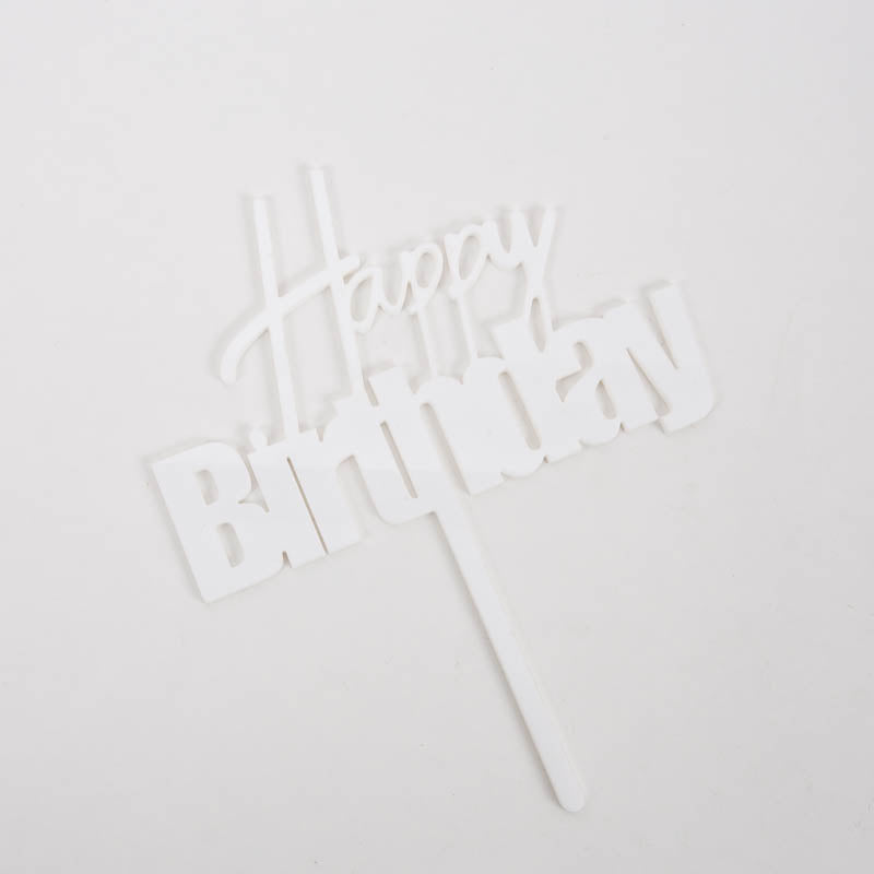 Cake & Candle Acrylic Cake Topper - Fun Happy Birthday White.