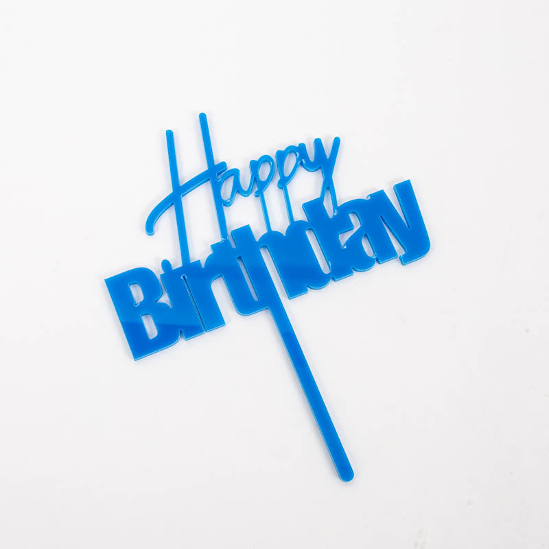 Cake & Candle Acrylic Cake Topper - Fun Happy Birthday Blue.