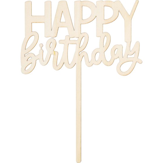Wooden Happy Birthday Cake Topper
