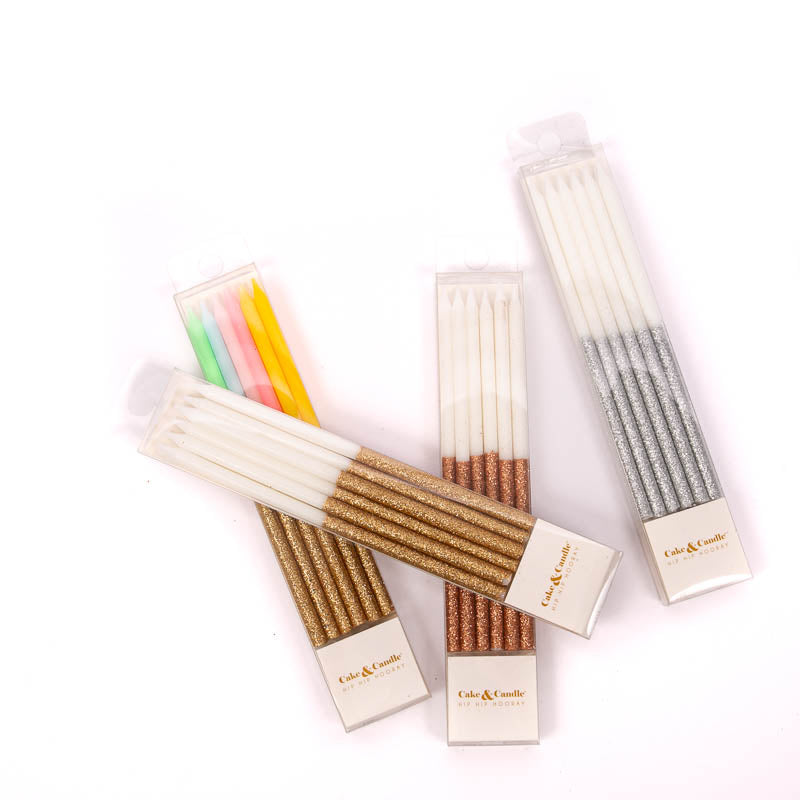 Cake & Candle Silver Glitter Dipped Cake Candles (Pack of 12).