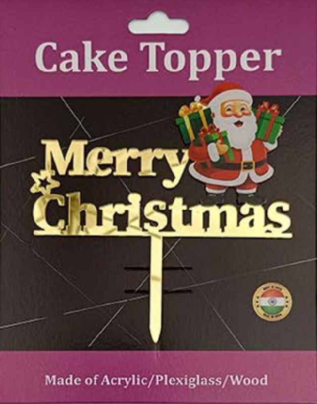 Merry Christmas with Santa Acrylic Cake Topper - Gold