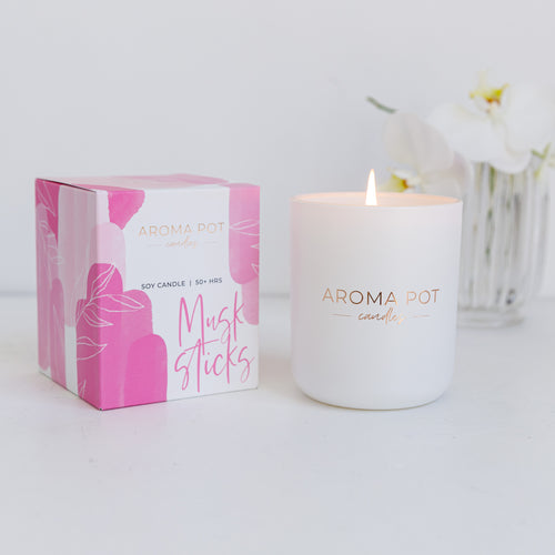 Aroma Pot Classic scented soy candle | Musk Sticks | 50+hrs