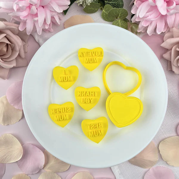 Custom Cookie Cutters Embosser - Candy Heart Mum Set.