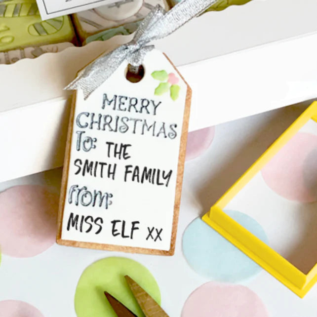 Custom Cookie Cutters Merry Christmas Gift Tag Embosser and Cutter Set.