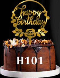 Acrylic Cake Topper - Happy Birthday Round / Leaves/ Rose - Gold