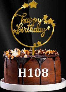 Acrylic Cake Topper - Happy Birthday - Gold