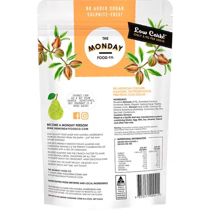 The Monday Food Co. Keto Gourmet Granola - Crunchy Roast Almond & Cardamon 300g