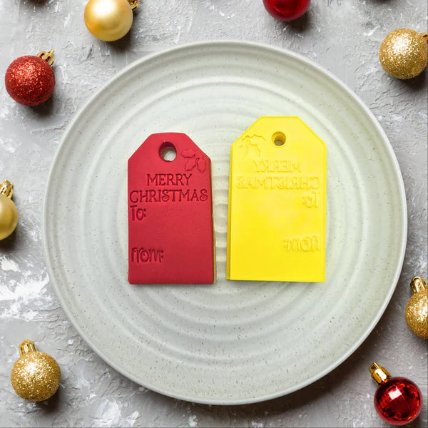 Custom Cookie Cutters Merry Christmas Gift Tag Embosser and Cutter Set.