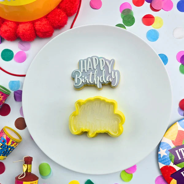 Custom Cookie Cutters Mini Happy Birthday Debosser and Cutter Set.