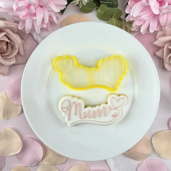 Custom Cookie Cutters - Mum Hearts Text Cutter and Debosser Set.