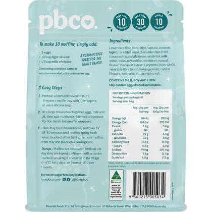 PBCO. Choc Chip Muffin Mix No Sugar Added 340g