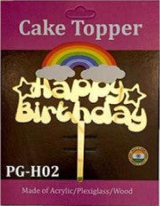 Acrylic Cake Topper - Happy Birthday Rainbow - Gold