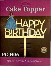 Acrylic Cake Topper - Happy Birthday Princess - Gold