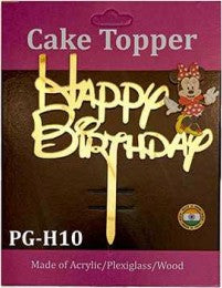 Acrylic Cake Topper - Happy Birthday Minnie Mouse - Gold