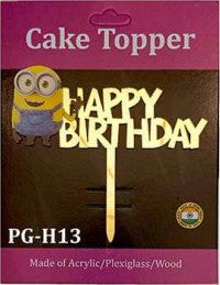 Acrylic Cake Topper - Happy Birthday Minion - Gold
