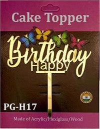 Acrylic Cake Topper - Happy Birthday Butterflies V2- Gold