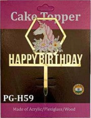 Acrylic Cake Topper - Happy Birthday Unicorn - Gold
