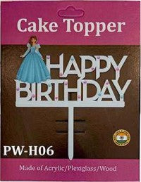 Acrylic Cake Topper - Happy Birthday Princess - White