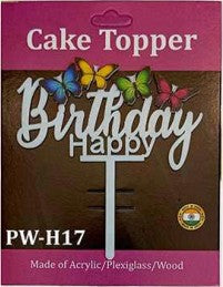 Acrylic Cake Topper - Happy Birthday Butterflies - White