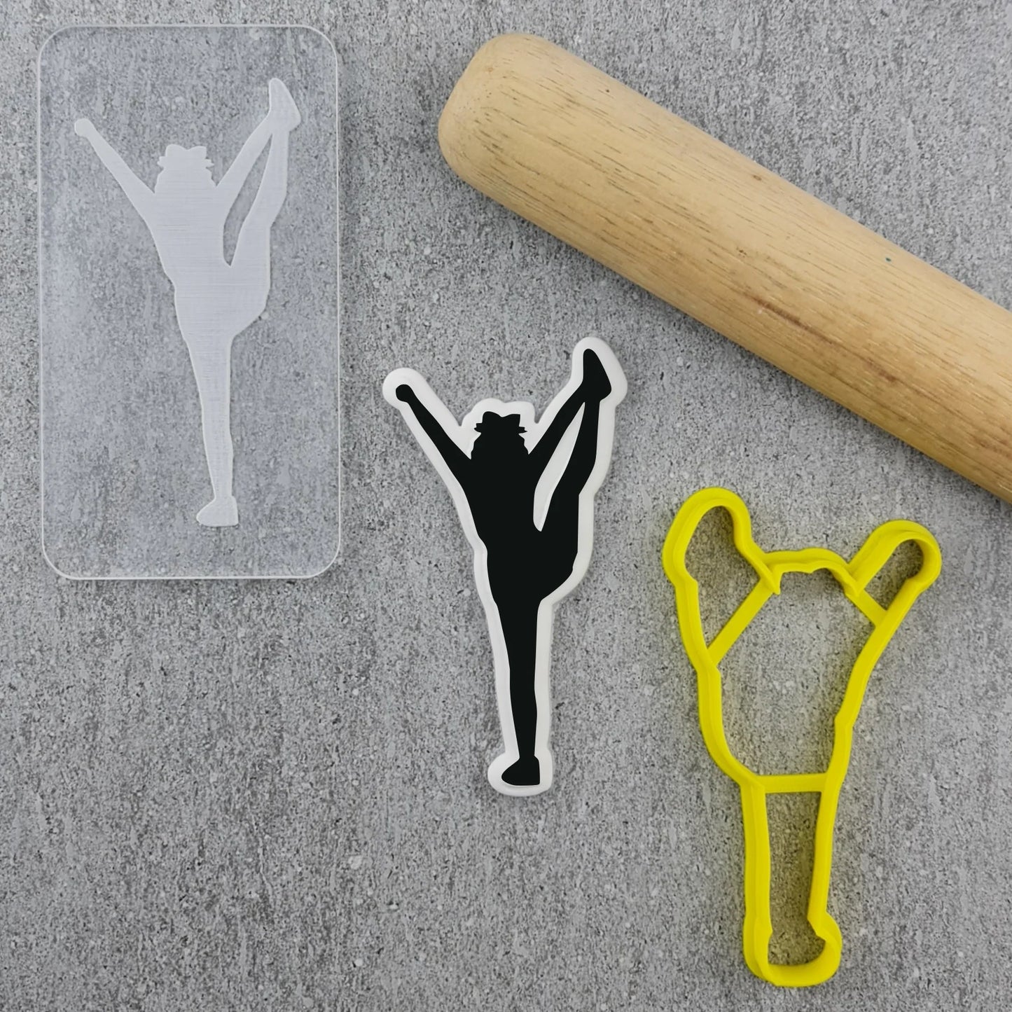 Custom Cookie Cutters Cutter and Debosser Set - Cheerleader Leg Up.